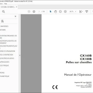 Case CX160B CX180B Pelles sur chenilles Manuel de l’Opérateur 47462325 - PDF DOWNLOAD (French)