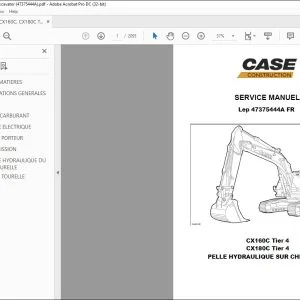 Case CX160C Tier 4 CX180C Tier 4 PELLE HYDRAULIQUE SUR CHENILLES SERVICE MANUEL Lep 47375444A FR - PDF DOWNLOAD (French)