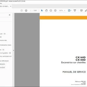 Case CX160D CX180D Excavatrice sur chenilles MANUEL DE SERVICE 47961303 - PDF DOWNLOAD (French)