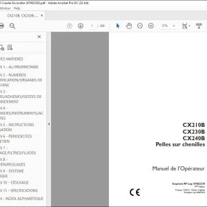 Case CX210B CX230B CX240B Pelles sur chenilles Manuel de l’Opérateur 47462330 – PDF DOWNLOAD (French)