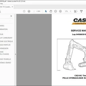 Case CX210C Tier 4 PELLE HYDRAULIQUE SUR CHENILLES Service Manual Lep 84588391B FR – PDF DOWNLOAD (French)