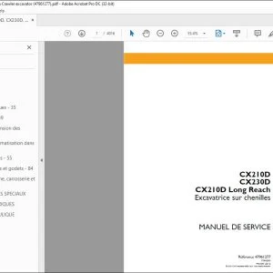 Case CX210D CX230D CX210D Long Reach Excavatrice sur chenilles MANUEL DE SERVICE 47961277 - PDF DOWNLOAD (French)