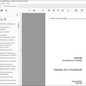 Case CX210D Excavatrice sur chenilles MANUEL DE L’UTILISATEUR 90430740 - PDF DOWNLOAD (French)