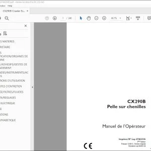 Case CX290B Pelle sur chenilles Manuel de l’Opérateur 47462336 – PDF DOWNLOAD (French)