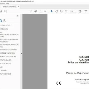 Case CX350B CX370B Pelle sur chenilles Manuel de l’Opérateur 47462340 – PDF DOWNLOAD (French)