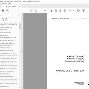 Case CX490D CX500D Excavatrice sur chenilles MANUEL DE L’UTILISATEUR 47982157 - PDF DOWNLOAD (French)