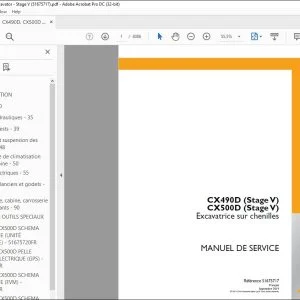 Case CX490D (Stage V) CX500D (Stage V) Excavatrice sur chenilles MANUEL DE SERVICE 51675717 - PDF DOWNLOAD (French)