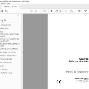 Case CX800B Pelle sur chenilles Manuel de l’Opérateur 47462358 – PDF DOWNLOAD (French)
