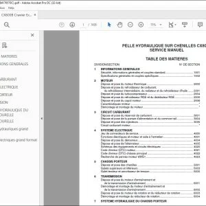 Case PELLE HYDRAULIQUE SUR CHENILLES CX800B SERVICE MANUEL SM800BTOC-2FR - PDF DOWNLOAD (French)