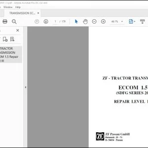 DEUTZ-FAHR ZF - TRACTOR TRANSMISSION ECCOM 1.5 (SDFG SERIES 20) REPAIR LEVEL III Workshop Manual  5871 977 002 - PDF DOWNLOAD