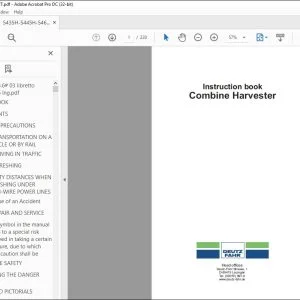 Deutz-Fahr 5435H 5445H 5465H 5485HT Combine Harvester Instruction book Manual - PDF DOWNLOAD
