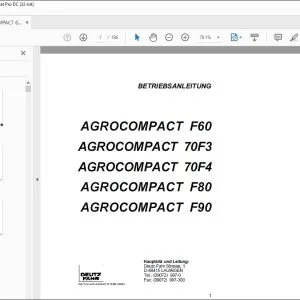 Deutz-Fahr AGROCOMPACT F60 AGROCOMPACT 70F3 AGROCOMPACT 70F4 AGROCOMPACT F80 AGROCOMPACT F90 Betriebsanleitung - PDF DOWNLOAD (Deutsch)