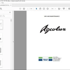 Deutz-Fahr AGROLUX 57 67 F57 F67 Use & Maintenance Manual - PDF DOWNLOAD