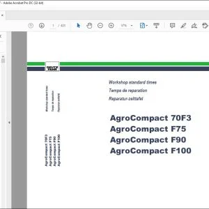 Deutz-Fahr AgroCompact 70F3 AgroCompact F75 AgroCompact F90 AgroCompact F100 Workshop standard times Manual - PDF DOWNLOAD