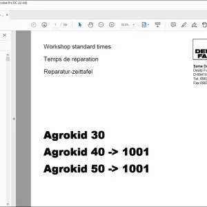 Deutz-Fahr Agrokid 30 Agrokid 40 - 1001 Agrokid 50 - 1001 Workshop standard times Manual - PDF DOWNLOAD