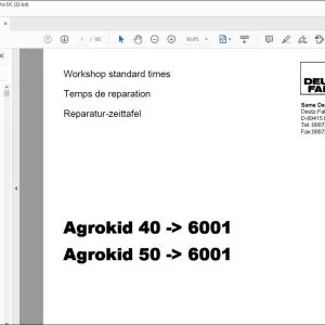 Deutz-Fahr Agrokid 40 - 6001 Agrokid 50 - 6001 Workshop standard times Manual - PDF DOWNLOAD