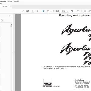 Deutz-Fahr Agrolux 60 70 Agrolux F60 F70 F80 Operating & Maintenance Manual - PDF DOWNLOAD