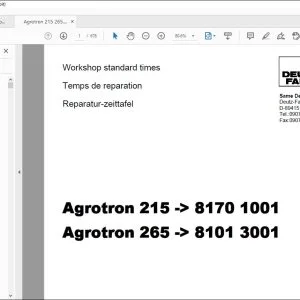Deutz-Fahr Agrotron 215 - 8170 1001 Agrotron 265 - 8101 3001 Workshop standard times Manual - PDF DOWNLOAD