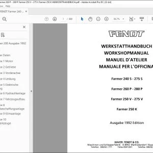 FENDT Farmer 240 S - 275 S Farmer 260 Р - 280 Р Farmer 250 V - 275 V Farmer 250 К WERKSTATTHANDBUCH - PDF DOWNLOAD (GERMAN)