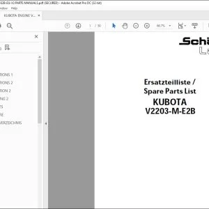 KUBOTA ENGINE V2203-M-E2B-EU-X3 PARTS MANUAL - PDF DOWNLOAD