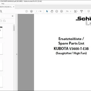KUBOTA ENGINE V3600-T-E3B-EU-ZH4 PARTS MANUAL - PDF DOWNLOAD