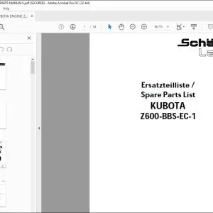 KUBOTA ENGINE Z600-BBS-EC-1 PARTS MANUAL - PDF DOWNLOAD