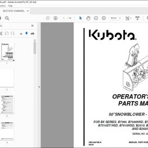 Kubota 50SNOWBLOWER - BX2750D Operator's & Parts Manual 2800426 AND UP - PDF DOWNLOAD
