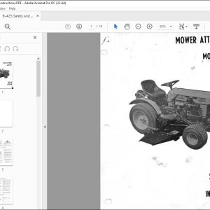 Kubota B-425 Mower Attachment 42 Inch Safety & Operation Instructions ...