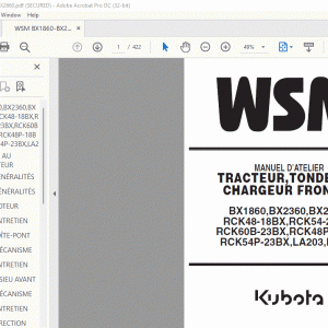 Kubota BX1860 BX2360 BX2660 RCK48-18BX RCK54-23BX RCK60B-23BX RCK48P-18BX RCK54P-23BX LA203 LA243 MANUEL D’ATELIER - PDF (FRENCH)