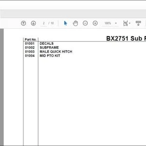 Kubota BX2751 Sub Frame Parts Book Manual - PDF DOWNLOAD