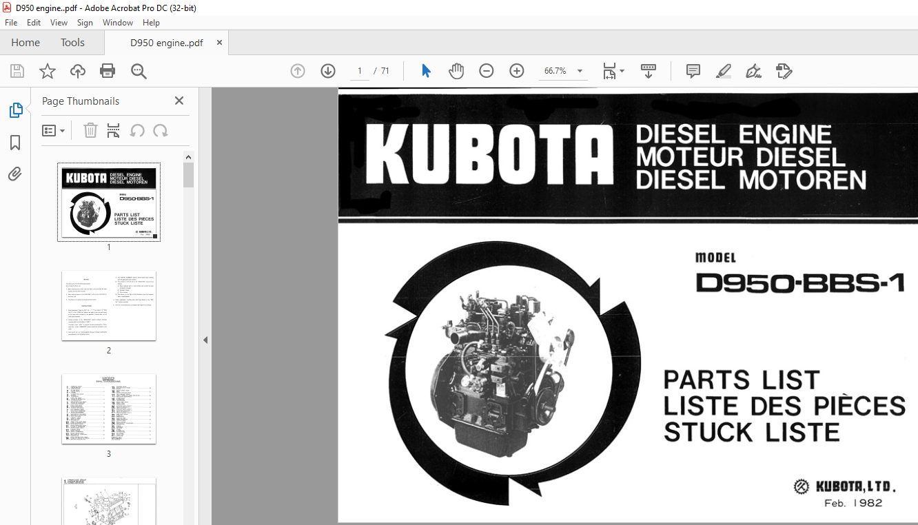 Kubota D950-BBS-1 Diesel Engine Parts List Manual - PDF DOWNLOAD ...