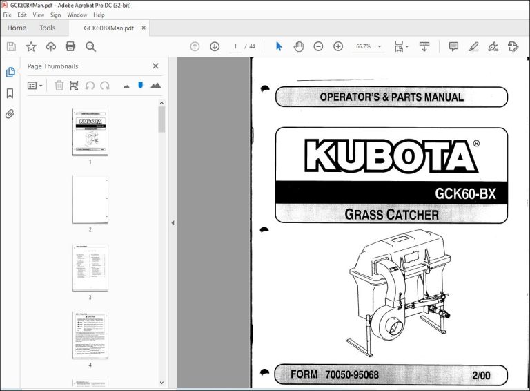 Kubota Gck60 Bx Grass Catcher Operators And Parts Manual 70050 95068