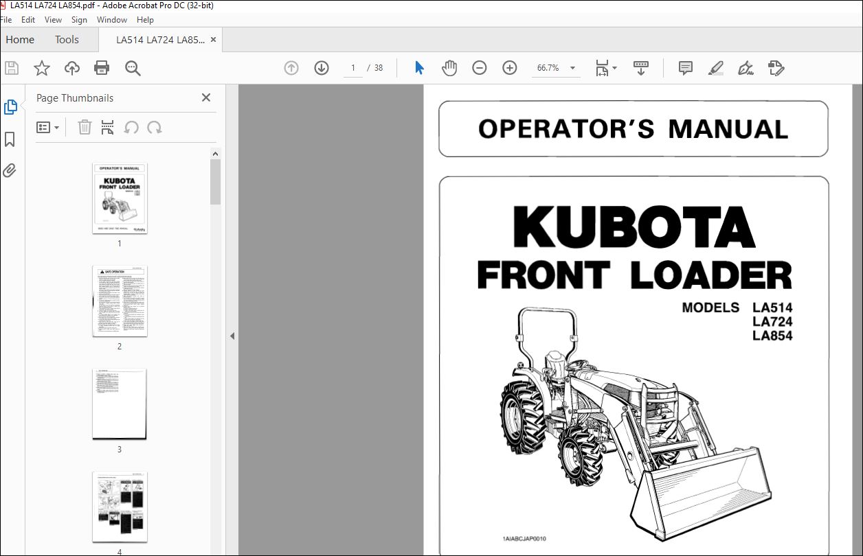 Kubota LA514 LA724 LA854 Front Loader Operator's Manual - PDF DOWNLOAD ...