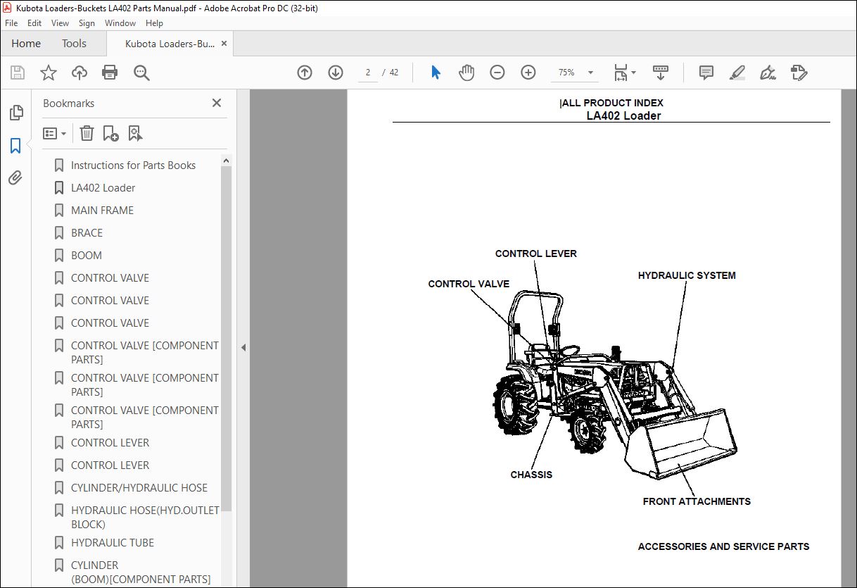 Kubota Loaders Buckets La402 Parts Manual Pdf Download Heydownloads