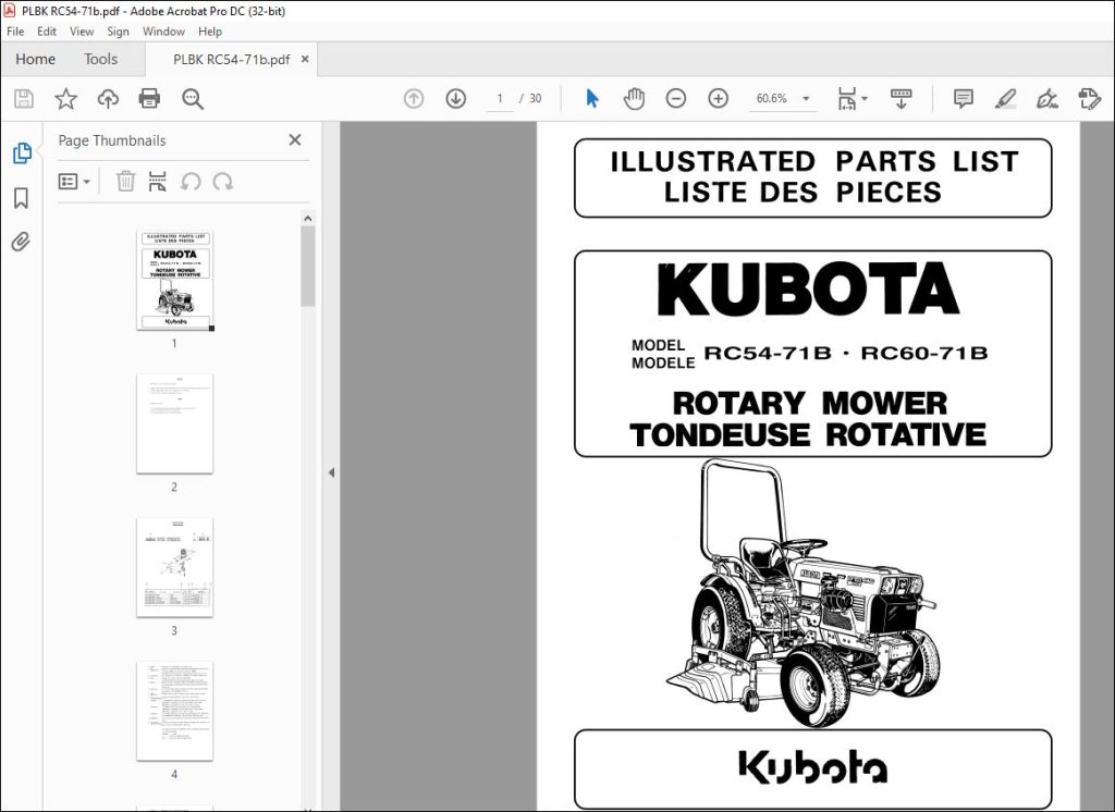 Kubota Rc54 71brc60 71b Rotary Mower Parts List Manual Pdf Download