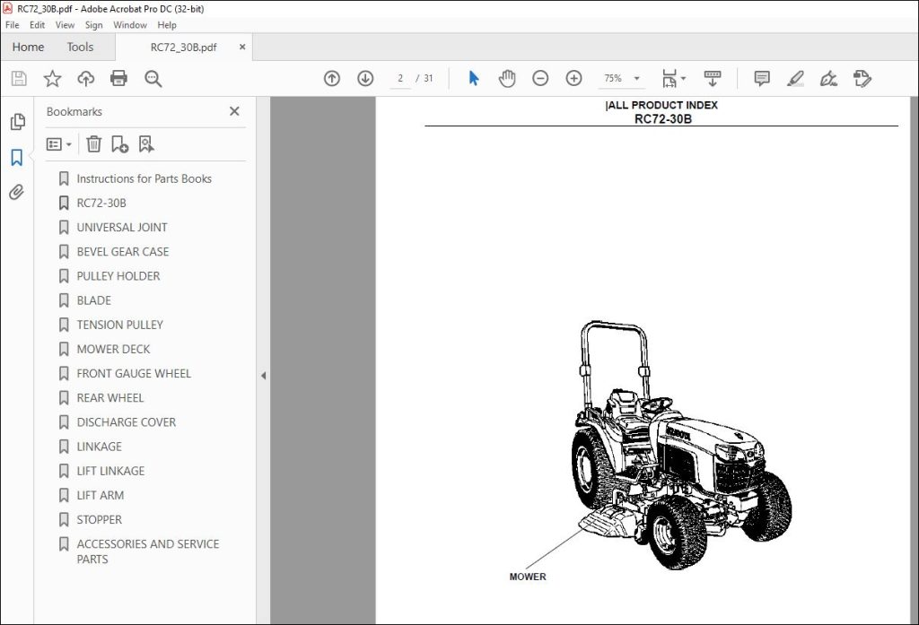 Kubota RC72-30B Mowers Parts Book Manual - PDF DOWNLOAD - HeyDownloads ...