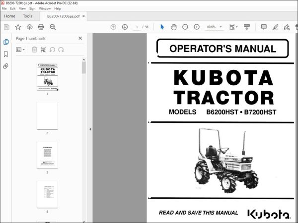 Kubota Tractor B6200HST B7200HST Operator's Manual - PDF DOWNLOAD ...