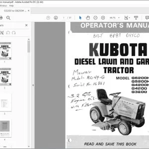 Kubota Tractor G6200H G5200H G4200H G4200 G3200 Diesel Lawn & Garden Tractor Operator's Manual - PDF DOWNLOAD
