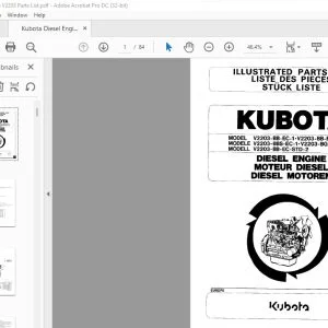 Kubota V2203-BB-EC-1 • V2203-BB-EC-STD-3 Diesel Engine Parts List Manual - PDF DOWNLOAD