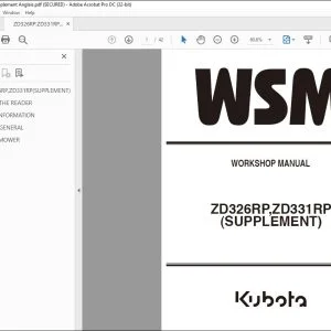 Kubota ZD326RP,ZD331RP (SUPPLEMENT) WORKSHOP MANUAL - PDF DOWNLOAD
