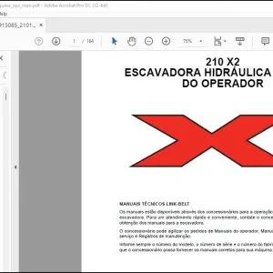 Linkbelt 210 X2 ESCAVADORA HIDRÁULICA MANUAL DO OPERADOR - PDF DOWNLOAD (Portuguese)