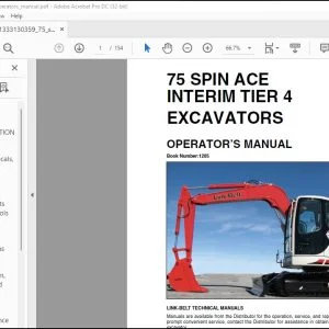 Linkbelt 75 Spin Ace Interim Tier 4 Excavators Operator's Manual 1205 - PDF DOWNLOAD