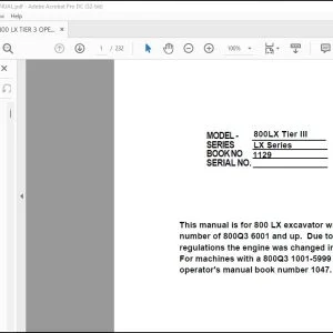 Linkbelt 800LX Tier III Excavator Operator's Manual 1129 - PDF DOWNLOAD