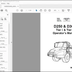 Linkbelt D250 & D300 Tier I & Tier II Articulated Truck Operator's Manual - PDF DOWNLOAD