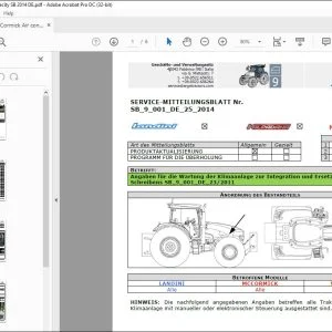 McCormick Tractor Air Condition SERVICE-MITTEILUNGSBLATT Nr. SB_9_001 - PDF DOWNLOAD