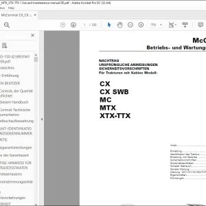 McCormick Tractor CX CX SWB MC MTX XTX-TTX Betriebs- und Wartungsanleitung - PDF DOWNLOAD