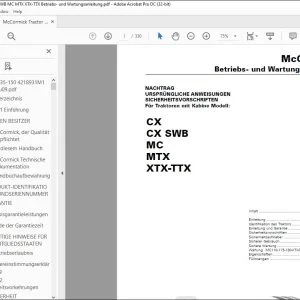 McCormick Tractor CX CX SWB MC MTX XTX-TTX Betriebs- und Wartungsanleitung - PDF DOWNLOAD