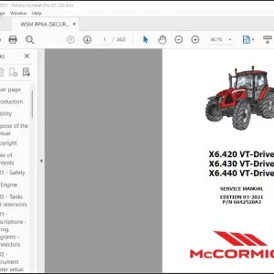 McCormick Tractor X6.420 VT-Drive X6.430 VT-Drive X6.440 VT-Drive Service Manual 6642520A3 - PDF DOWNLOAD