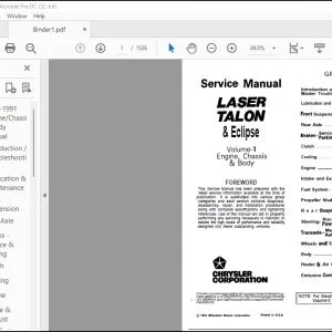 Mitsubishi Laser Talon & Eclipse Engine Chassis & Body Service Manual Vol 1 - PDF DOWNLOAD