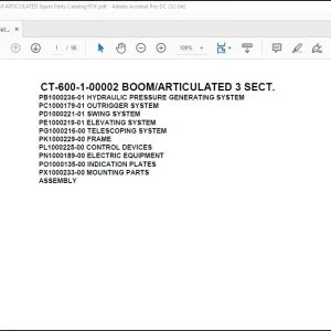 Tadano Concrete Pump CT-600-1-00002 BOOMARTICULATED 3 SECT Spare Parts Catalog Manual - PDF DOWNLOAD